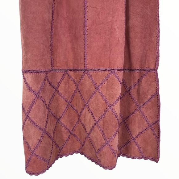Y2K Vintage Mauve Pink Patchwork Pieced Leather Stitched Midi Skirt NWT size 12 - Picture 6 of 12